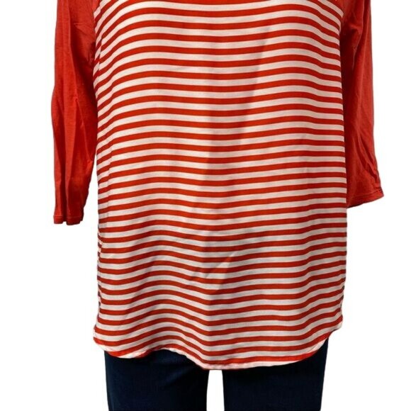 Express Coral Striped Top 3/4 Sleeve Top Shirt Size M - Picture 3 of 10